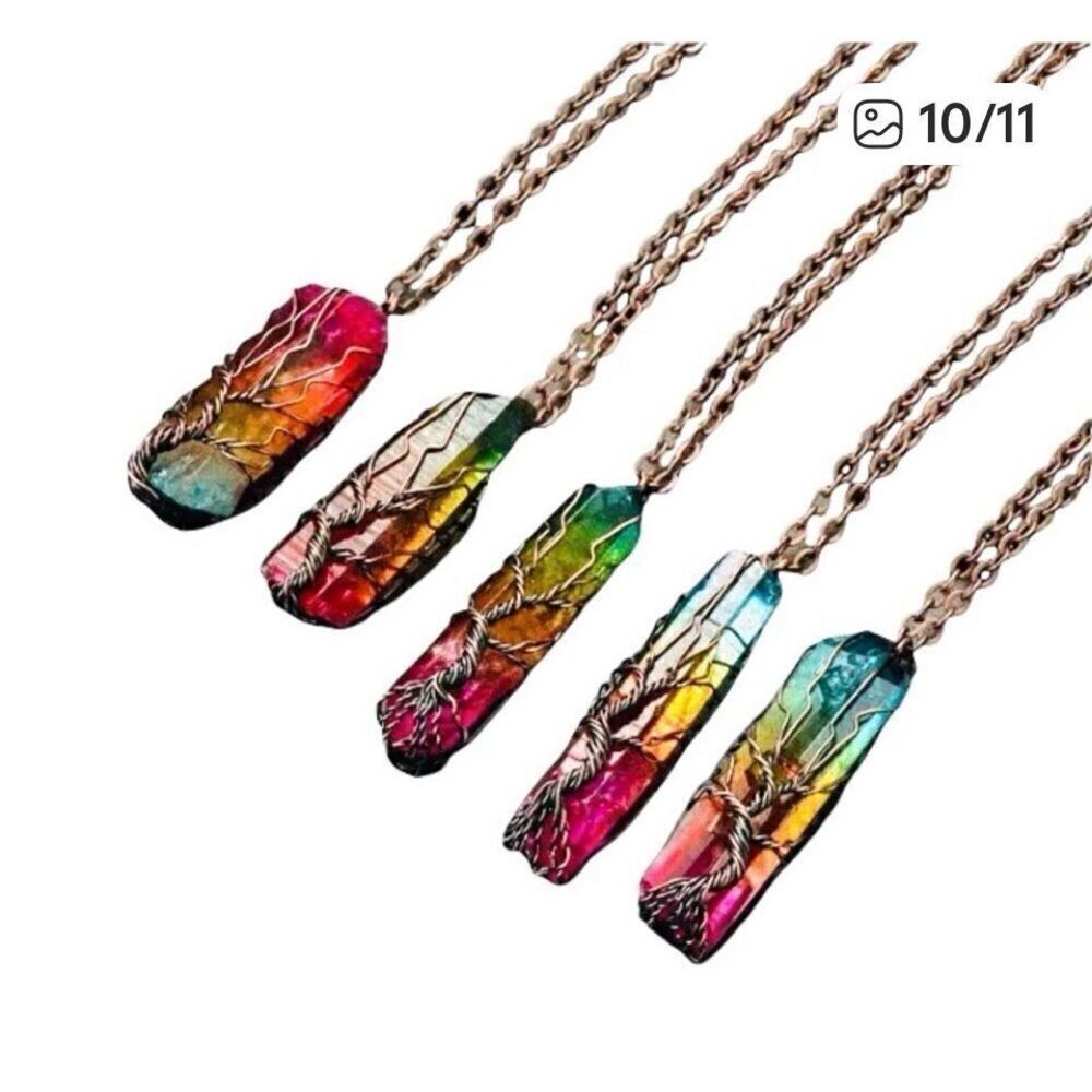 Rainbow Quartz Crystal Pendant Lot Wire Wrapped Necklaces Reseller Bundle of (7)